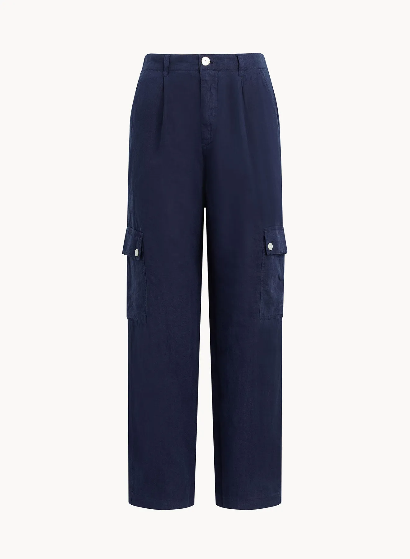 Pleated Linen Cargo Trousers- Brazilian Navy