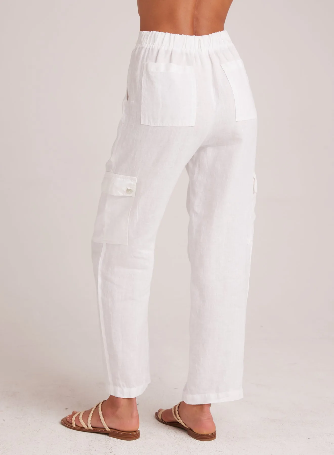 Pleated Linen Cargo Trousers - White