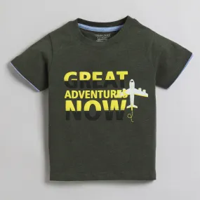 Polka Tots Half Sleeve T-Shirt 100% Cotton Great Adventures Now  - Dark Green