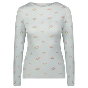 Polkadot BLUE CIEL ROSE Print VAL CREW w Scallop