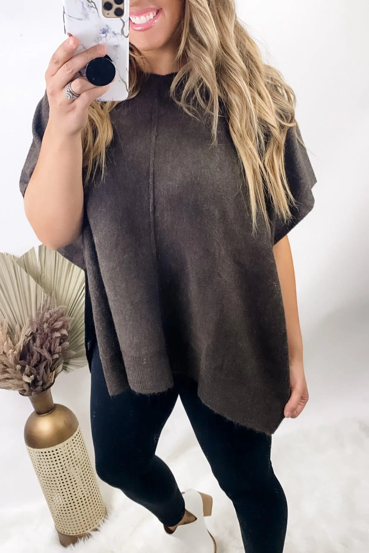 Poncho Average Chick- {Mauve & Brown} Round Neck Poncho Sweater