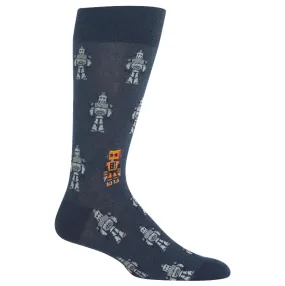 "Robots" Cotton Dress Crew Socks by Hot Sox - Large