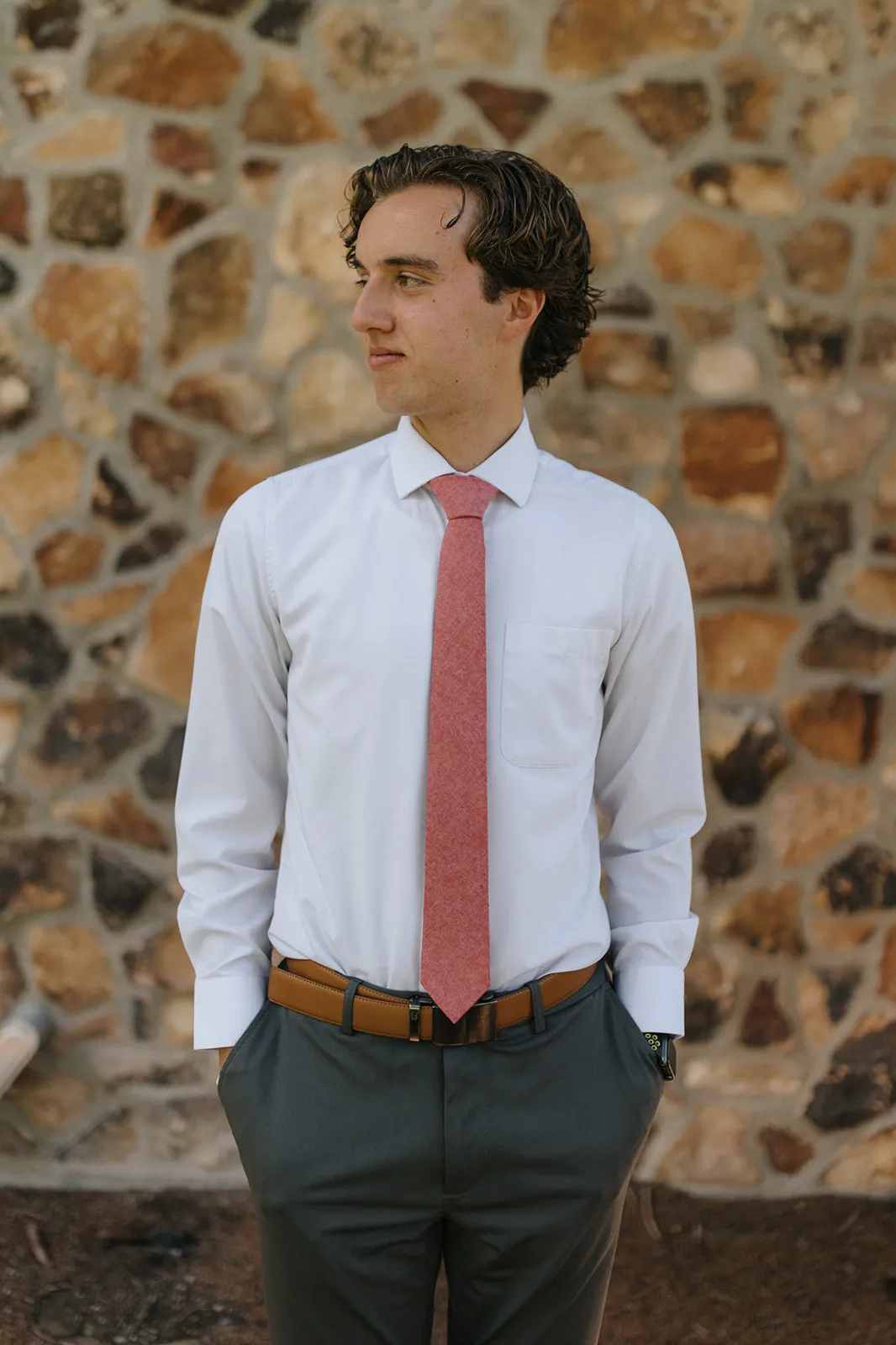 R&B Red Tie w/ Small White Twill