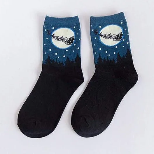 Santa Claus Riding by the Moon Socks (Adult Medium - Women's Shoe Sizes 5-10)