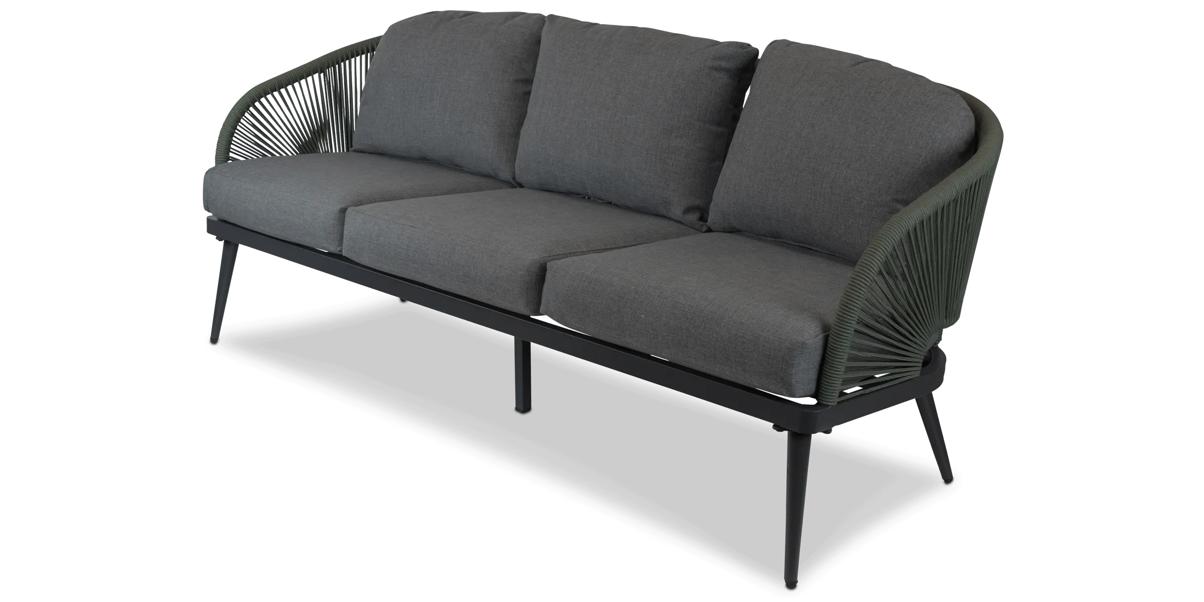 Santa Monica 3 Seater with Soft Ash Olefin Cushions, Bonsai Olefin Rope and Gunmetal Aluminium Frame