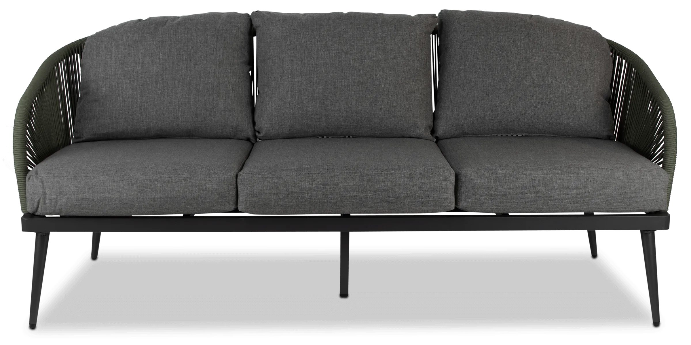 Santa Monica 3 Seater with Soft Ash Olefin Cushions, Bonsai Olefin Rope and Gunmetal Aluminium Frame