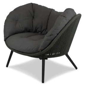 Santa Monica Cocoon Chair with Soft Ash Olefin Cushions, Bonsai Olefin Rope and Gunmetal Aluminium Frame