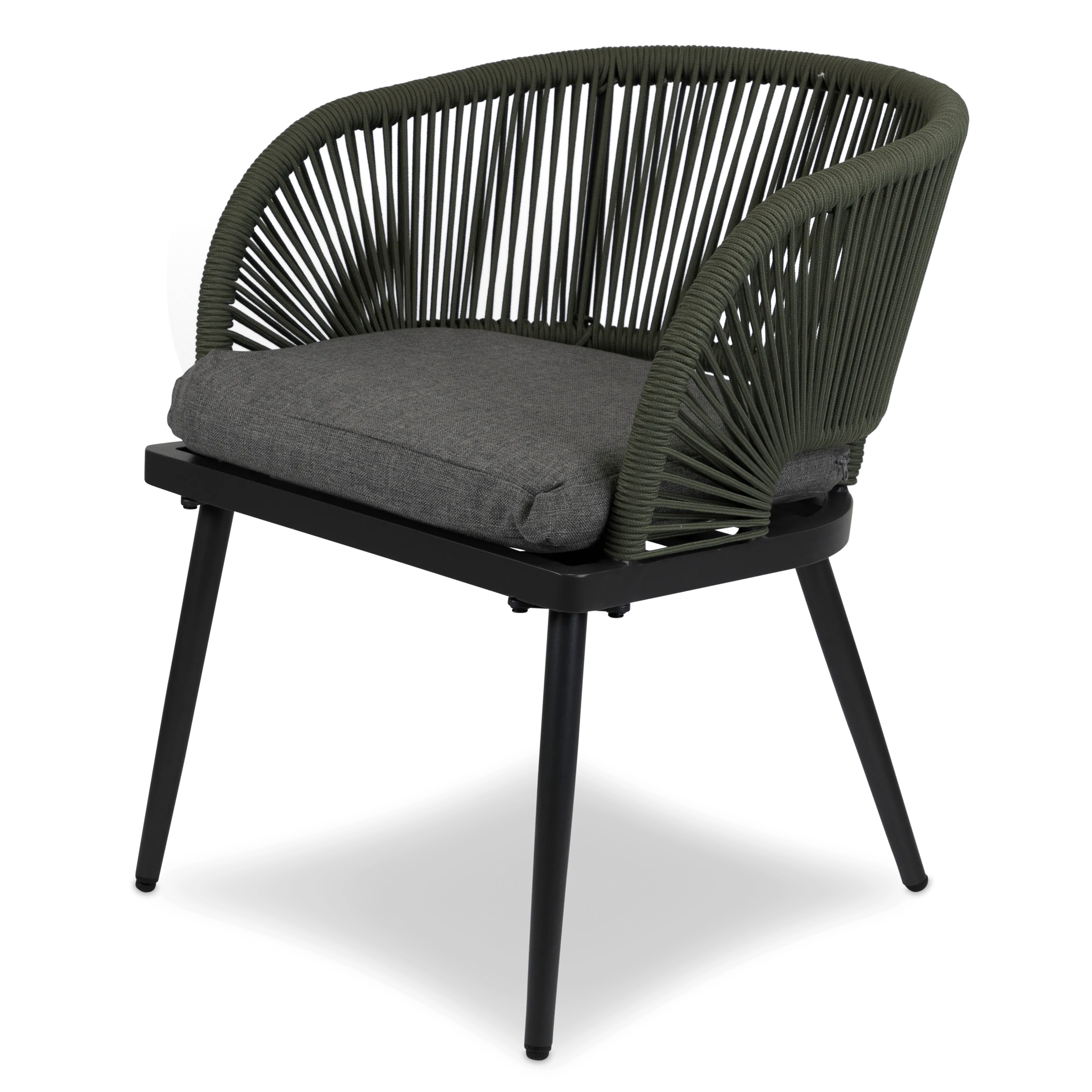 Santa Monica Dining Chair with Soft Ash Olefin Cushions, Bonsai Olefin Rope and Gunmetal Aluminium Frame