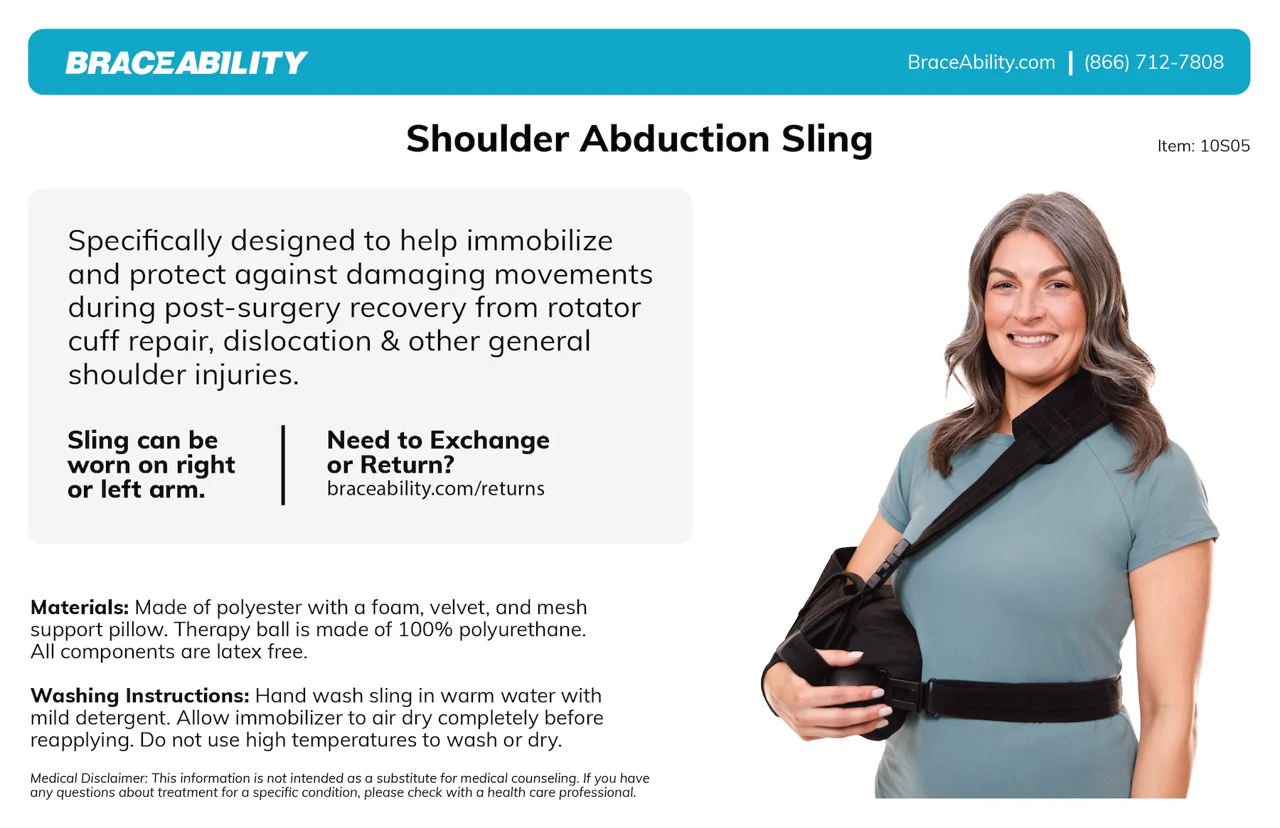 Shoulder Abduction Sling Immobilizer | Rotator Cuff Arm Brace for Post-Surgery Recovery & Subluxation