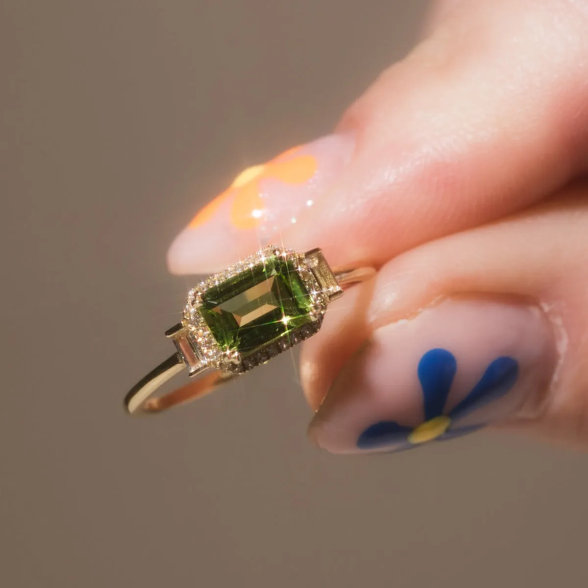 Solid Gold Vintage Inspired East West Peridot Ring