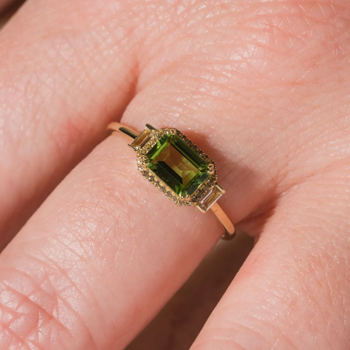 Solid Gold Vintage Inspired East West Peridot Ring