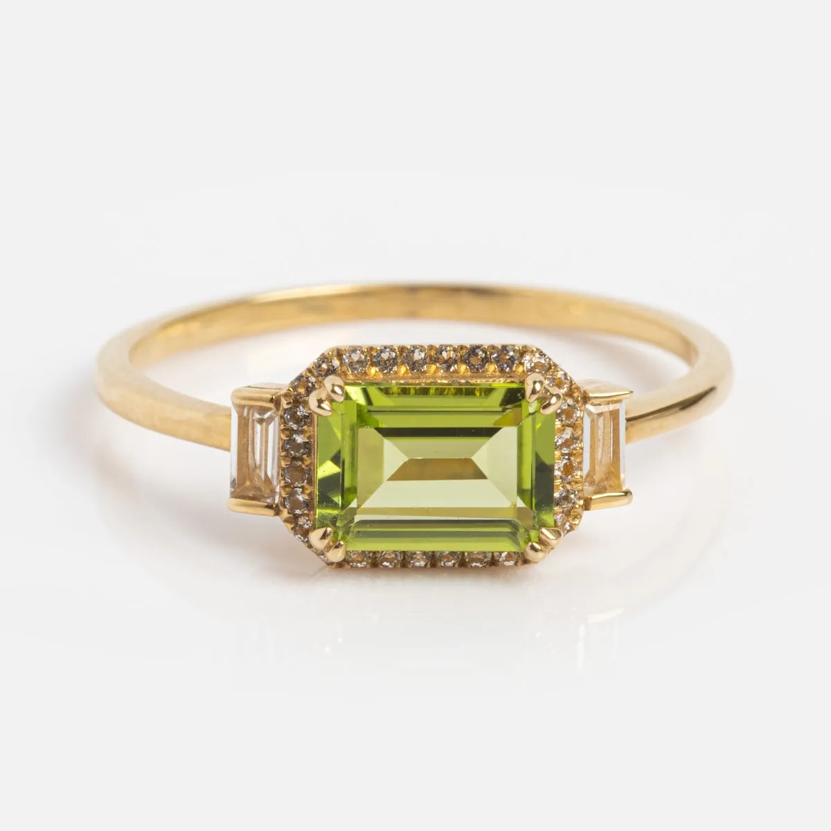 Solid Gold Vintage Inspired East West Peridot Ring