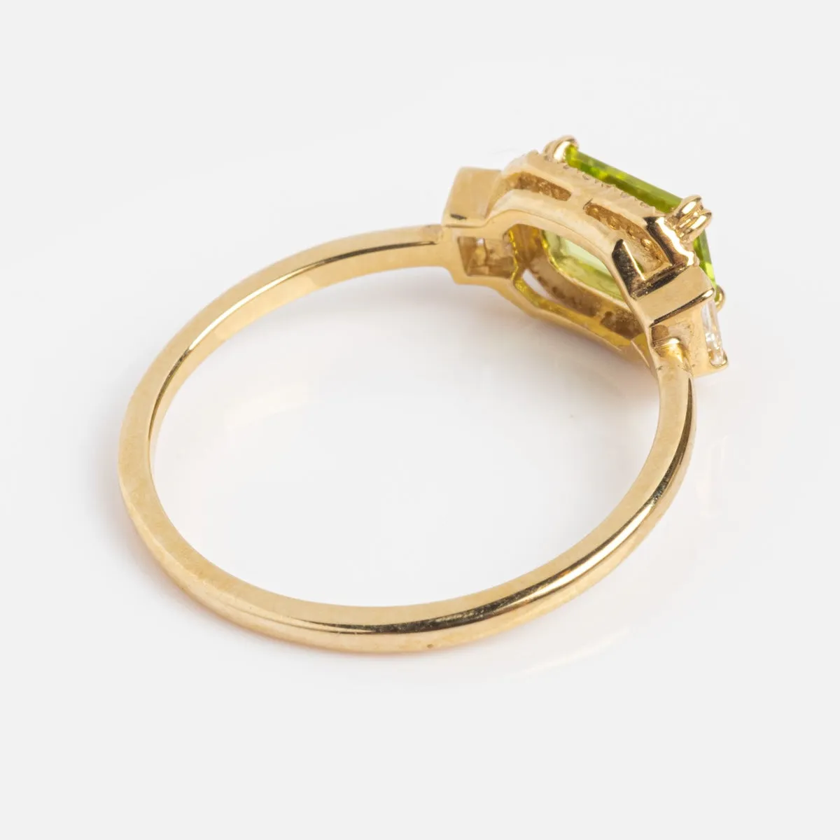 Solid Gold Vintage Inspired East West Peridot Ring