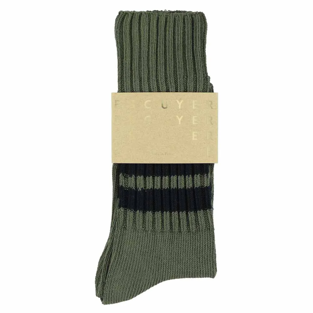 Stripes Crew Socks - Khaki / Blue