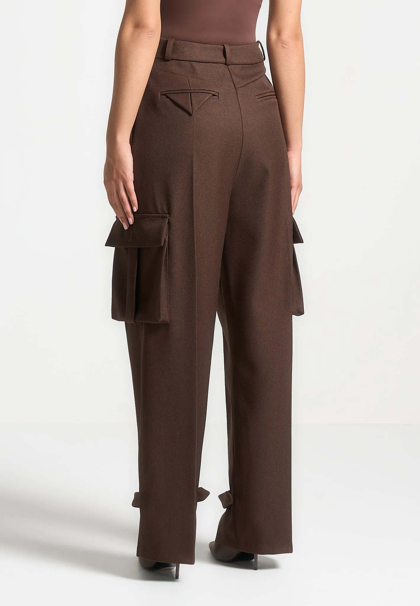 Tailored Pleated Cargo Trousers - Brown