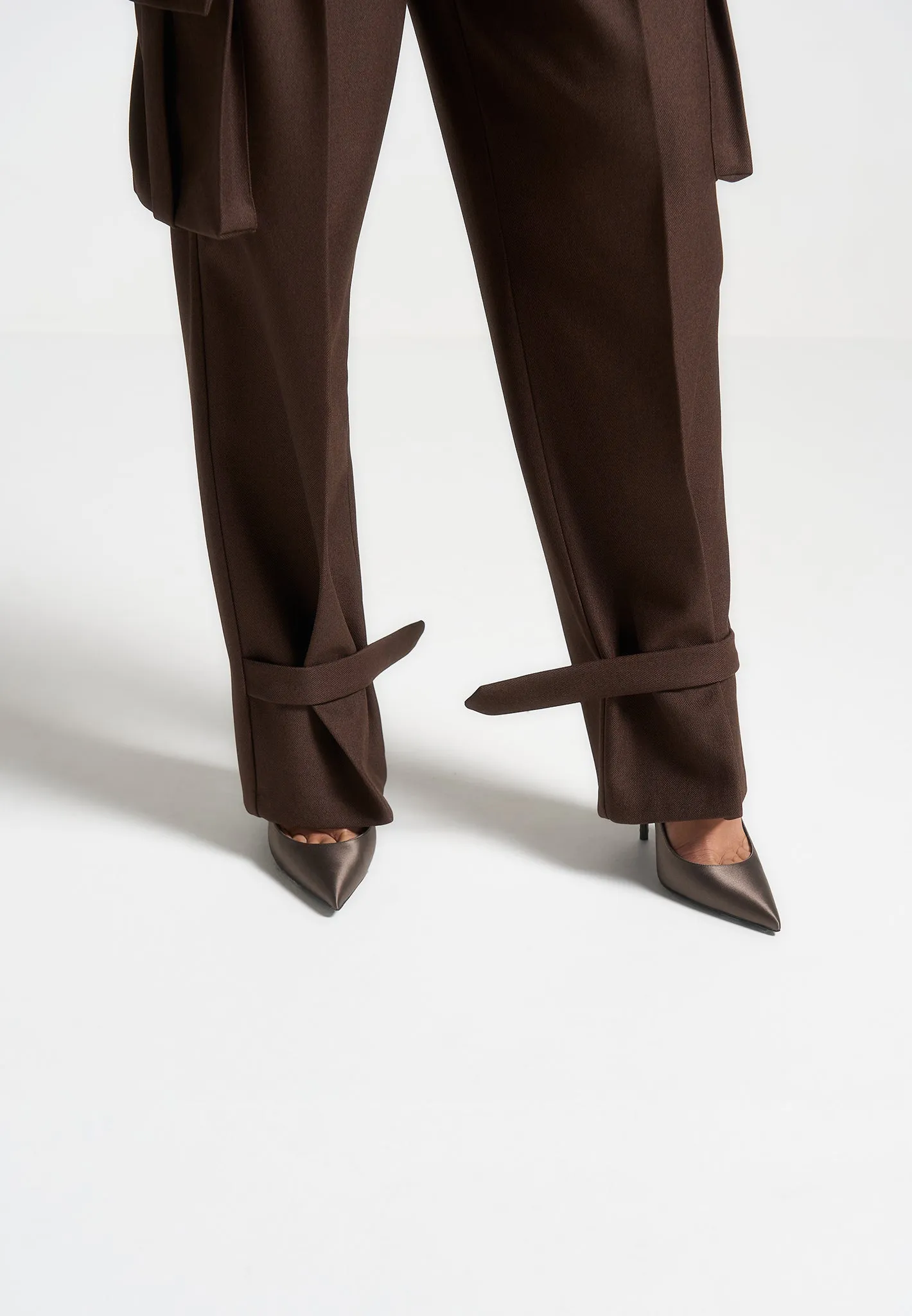 Tailored Pleated Cargo Trousers - Brown