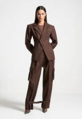 Tailored Pleated Cargo Trousers - Brown