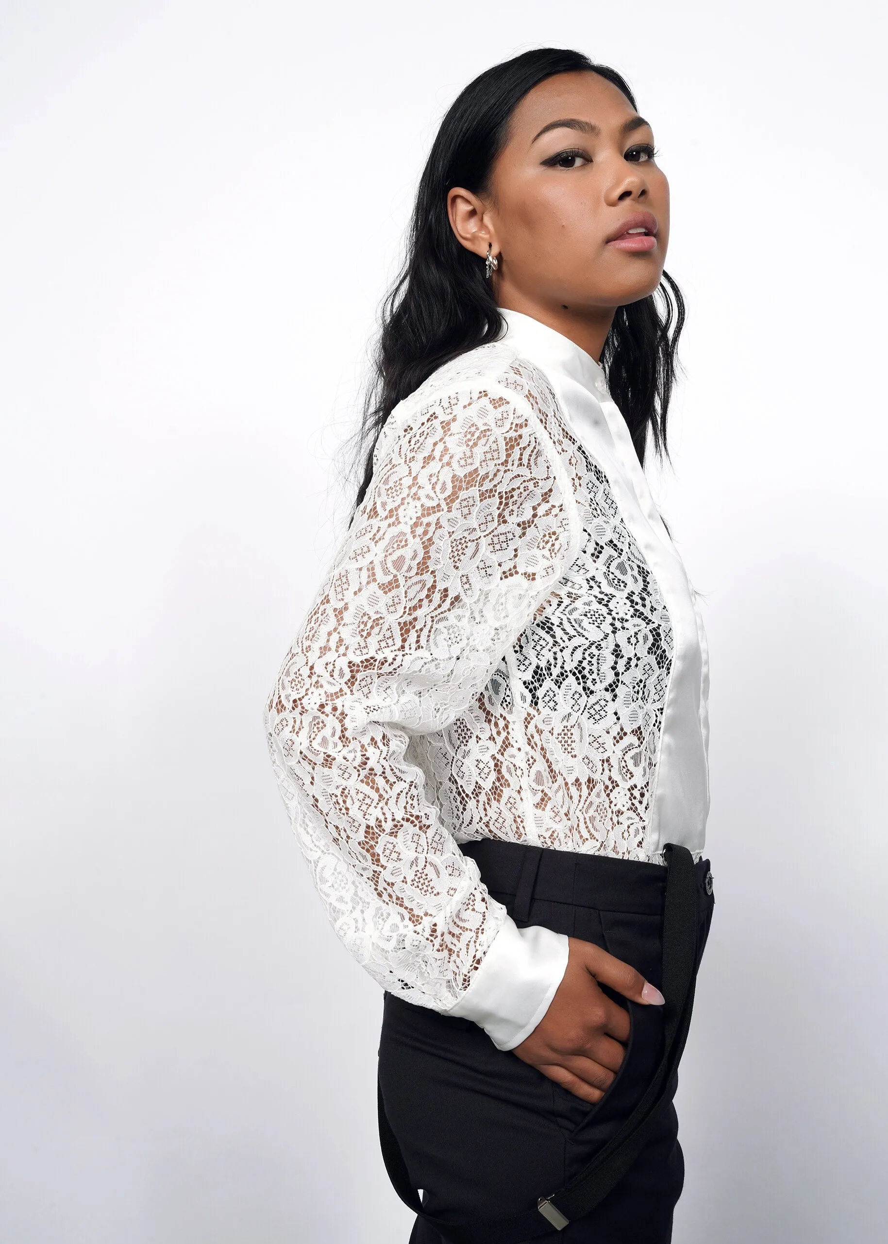 The Empower Lace Long Sleeve Tuxedo Button Up