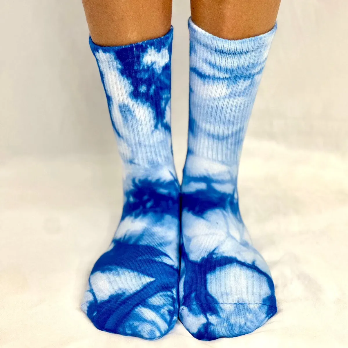 TIE DYE  yoga grip crew socks - blue