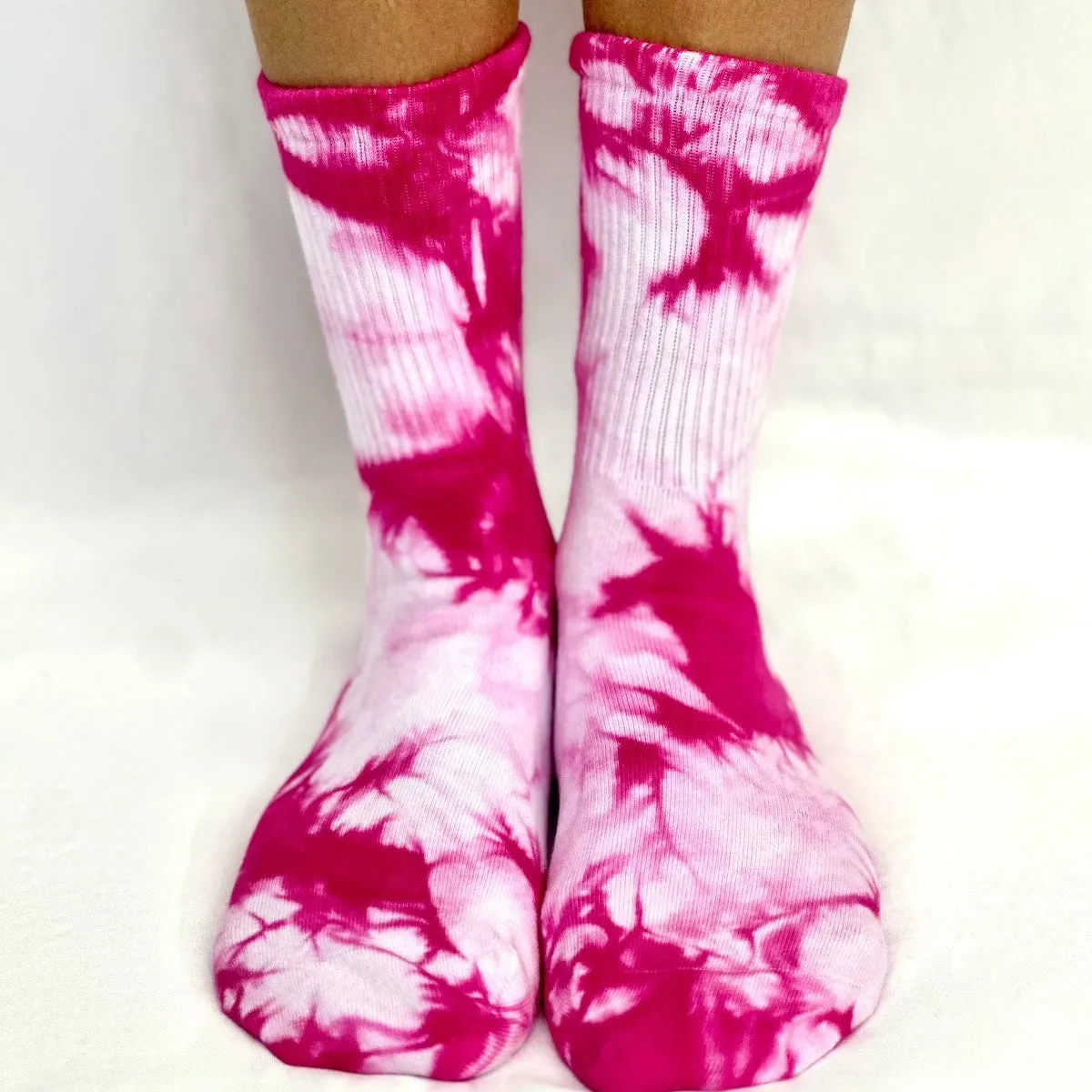 TIE DYE  yoga grip crew socks - bright pink