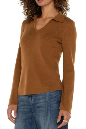 V-Neck Collared Sweater-Tumeric