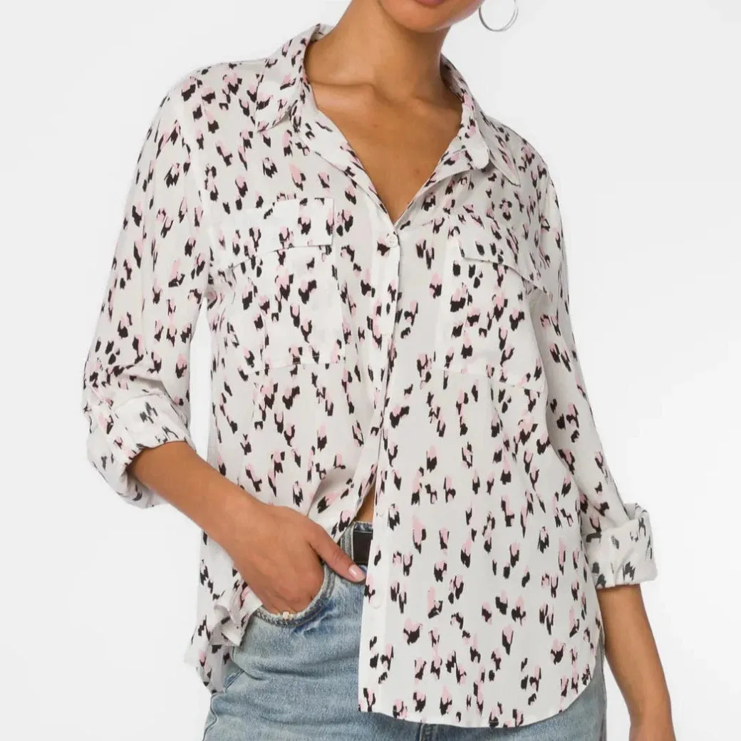 Velvet Heart Talma Abstract Animal Print Shirt (White/Pink)