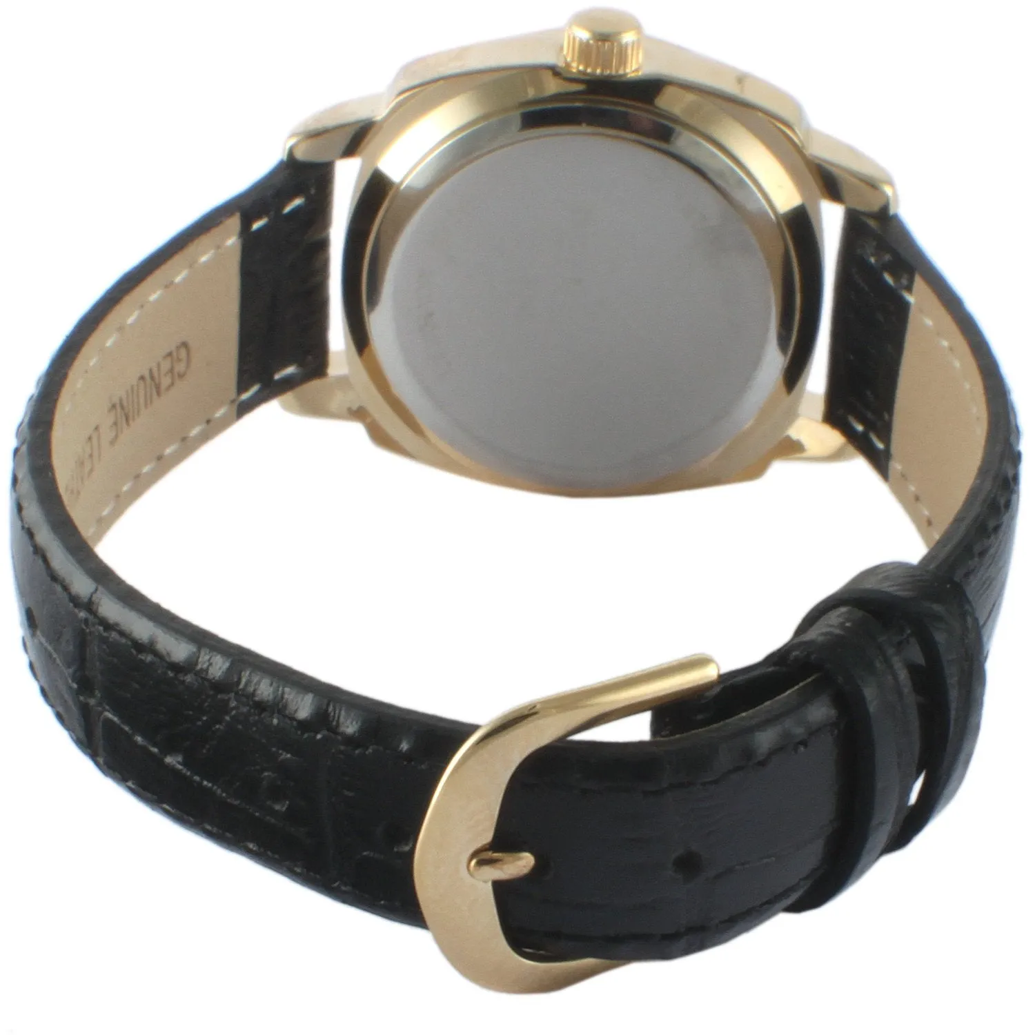 Women 28mm Black Watch with Crystal Bezel Leather Strap