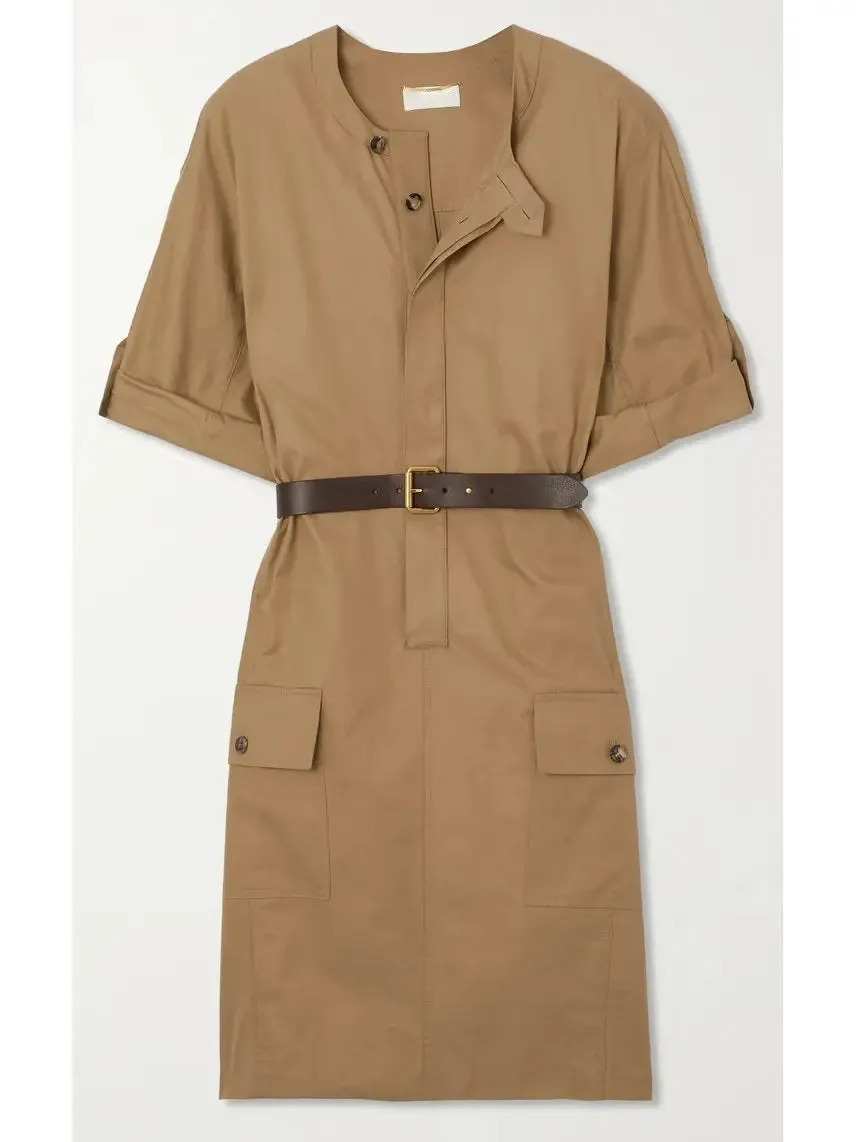 Women’s Belted Cotton-Twill Safari Mini Dress