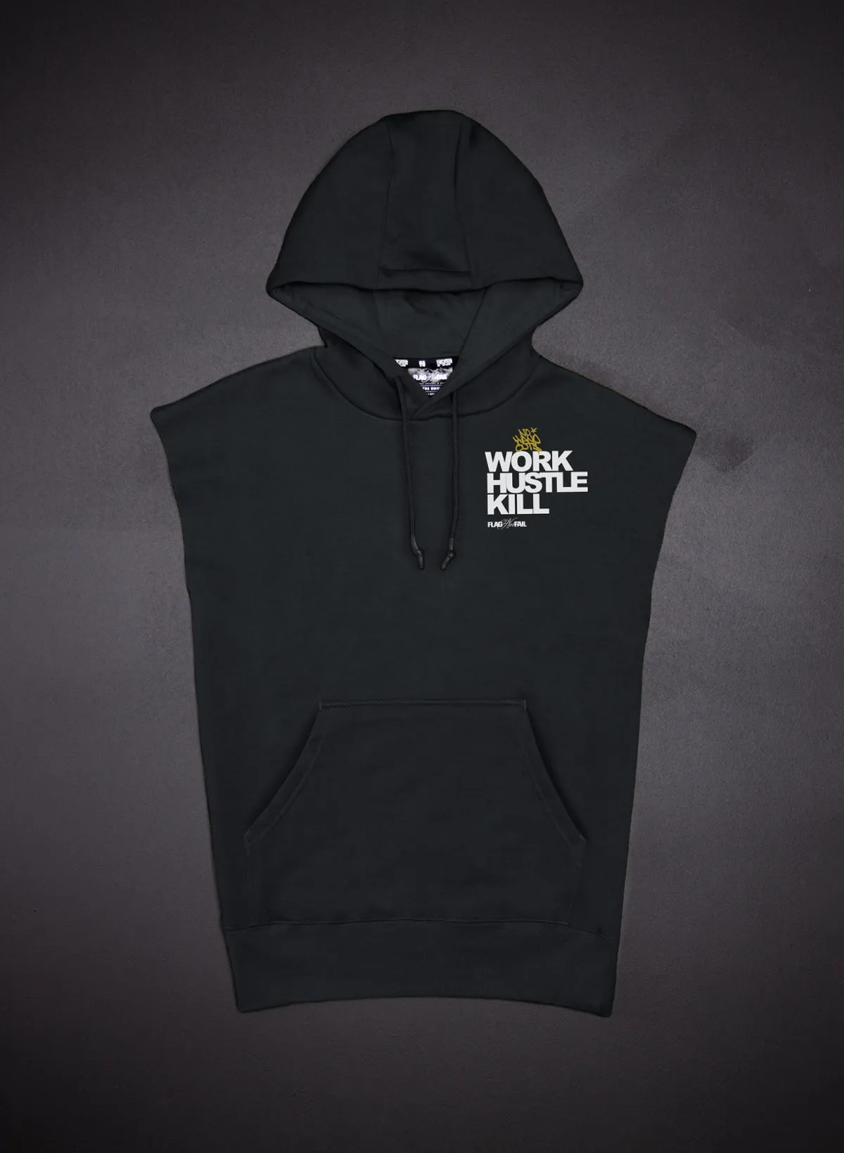 WORK HUSTLE KILL - SLEEVELESS HOODIE - BLACK