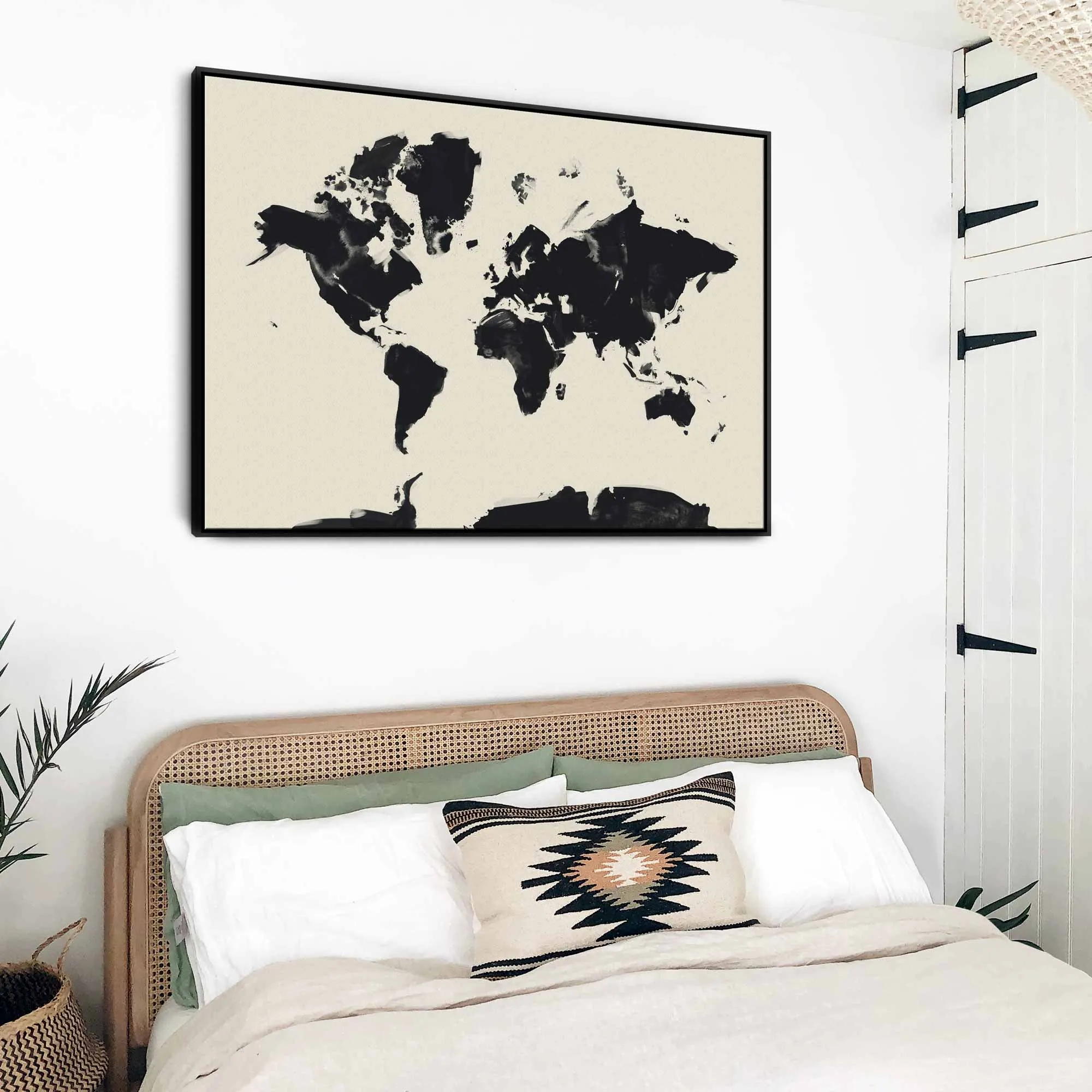 World Map Framed Canvas Art