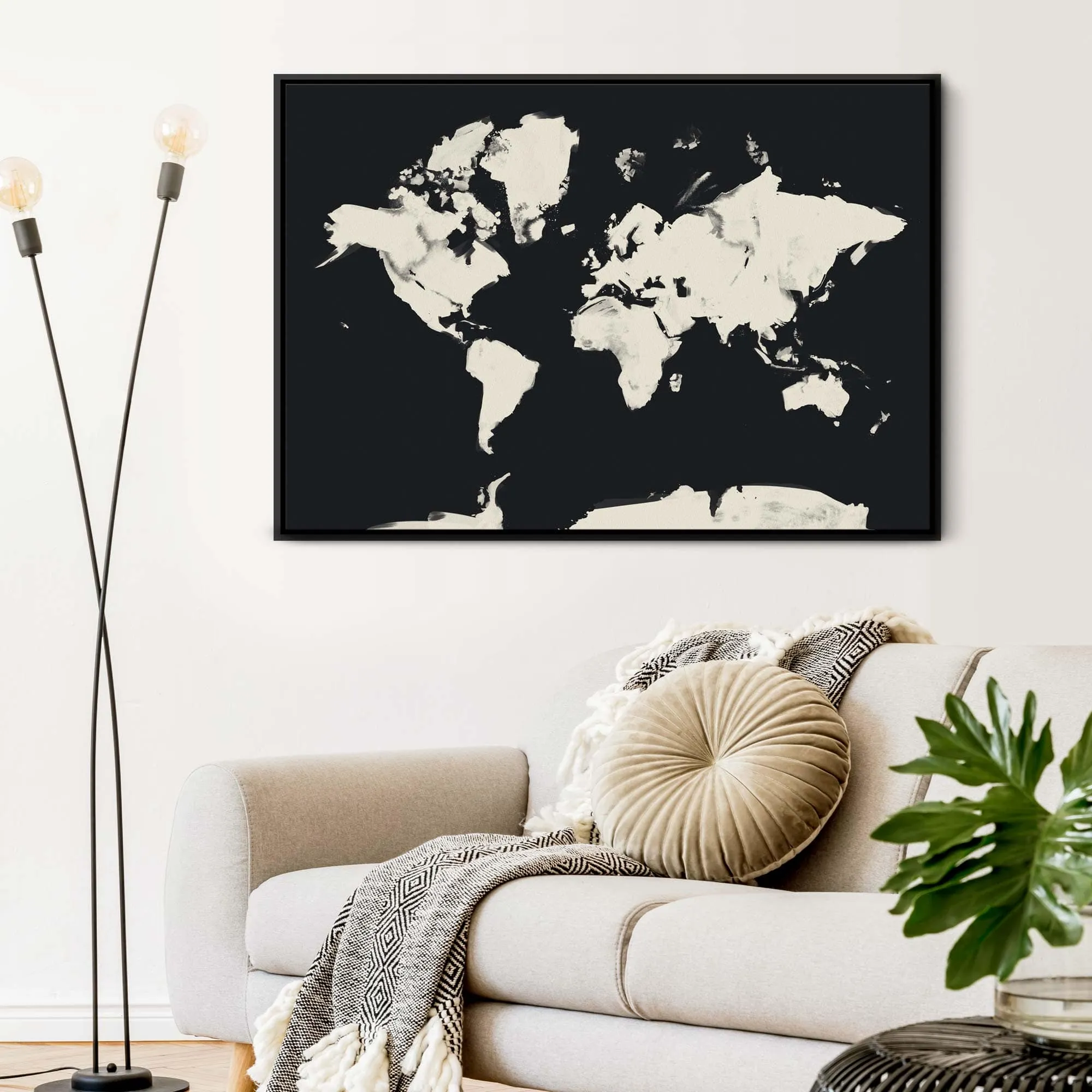 World Map Framed Canvas Art