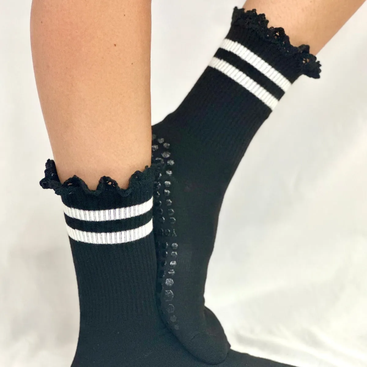 YOGA stripe grip crew socks - black