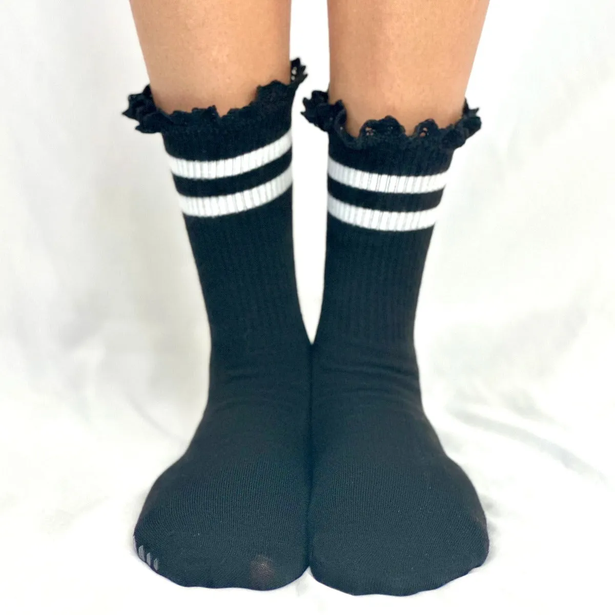 YOGA stripe grip crew socks - black