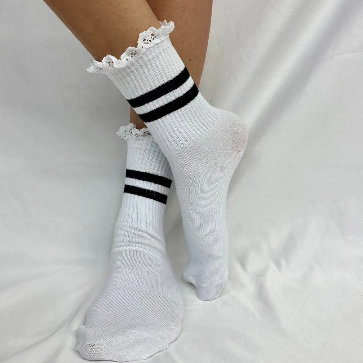 YOGA stripe grip crew socks - white / black