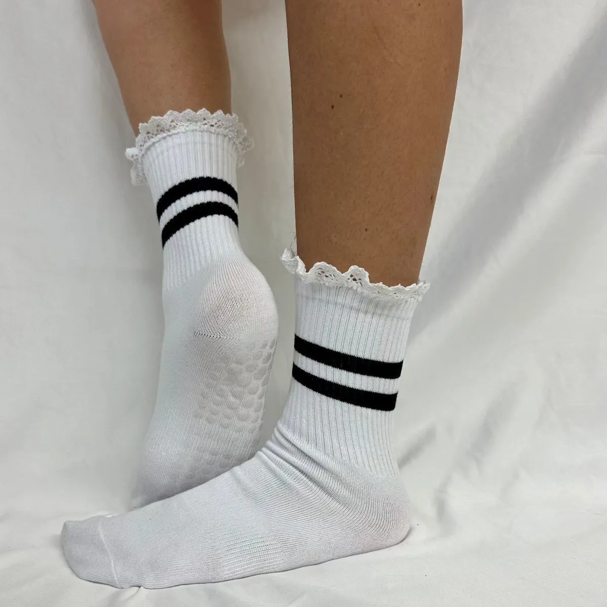 YOGA stripe grip crew socks - white / black